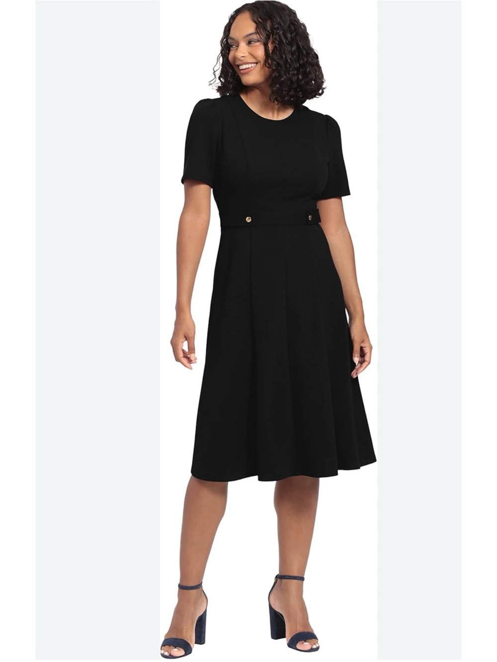 London Times Short Sleeve Midi Fit-and-Flare Dress